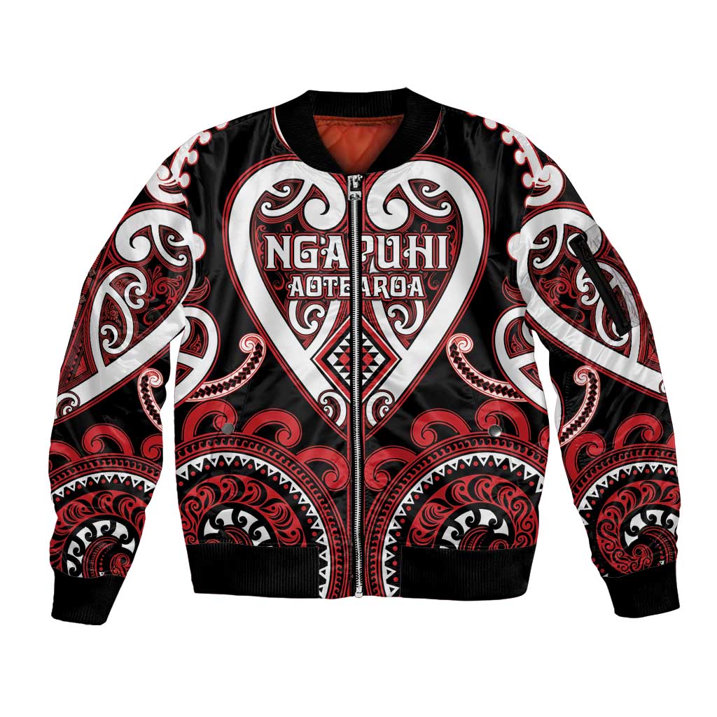 Custom Aotearoa Ngapuhi Sleeve Zip Bomber Jacket Maori Tribal Pattern
