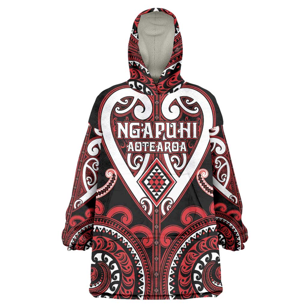 Custom Aotearoa Ngapuhi Wearable Blanket Hoodie Maori Tribal Pattern