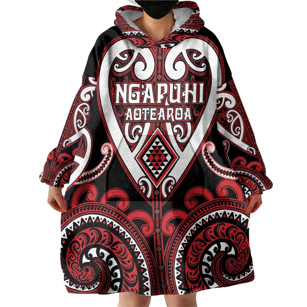 Custom Aotearoa Ngapuhi Wearable Blanket Hoodie Maori Tribal Pattern
