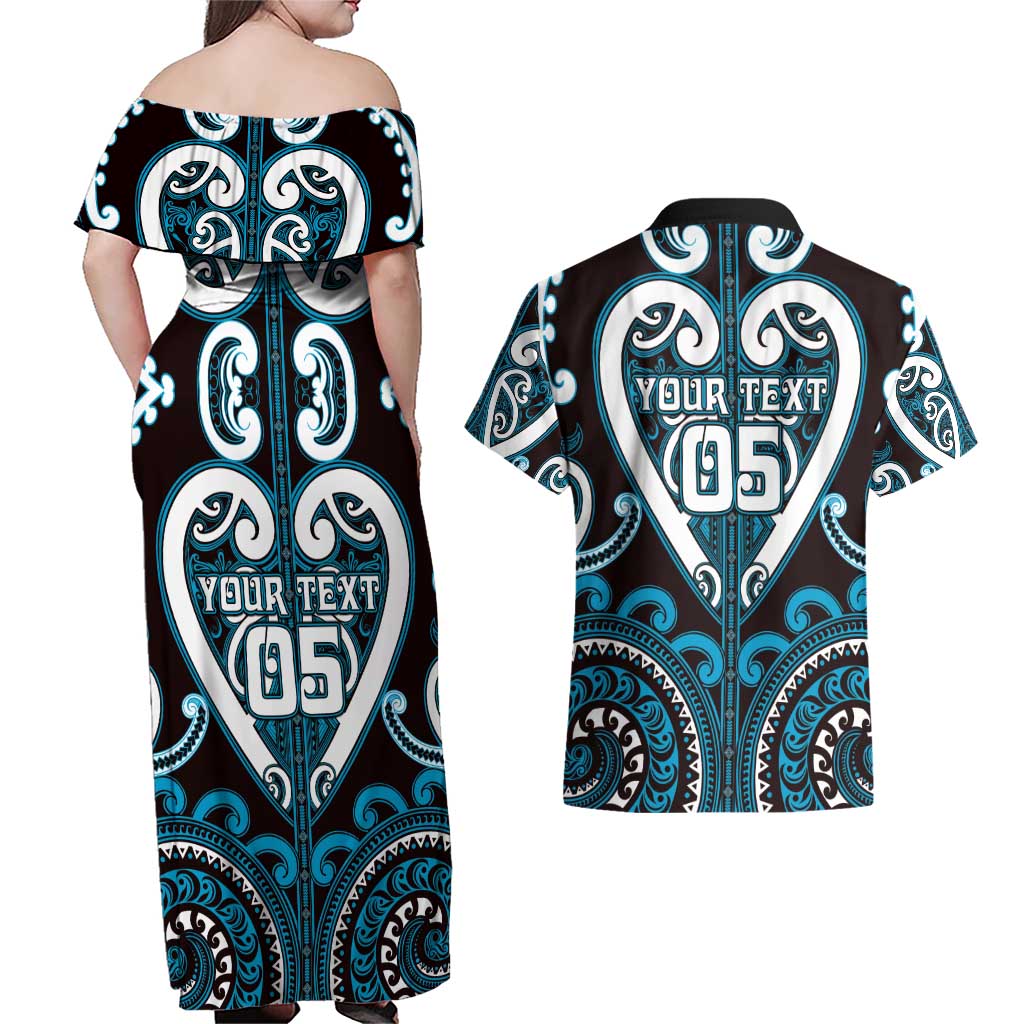 Custom Aotearoa Ngati Porou Couples Matching Off Shoulder Maxi Dress and Hawaiian Shirt Maori Tribal Pattern