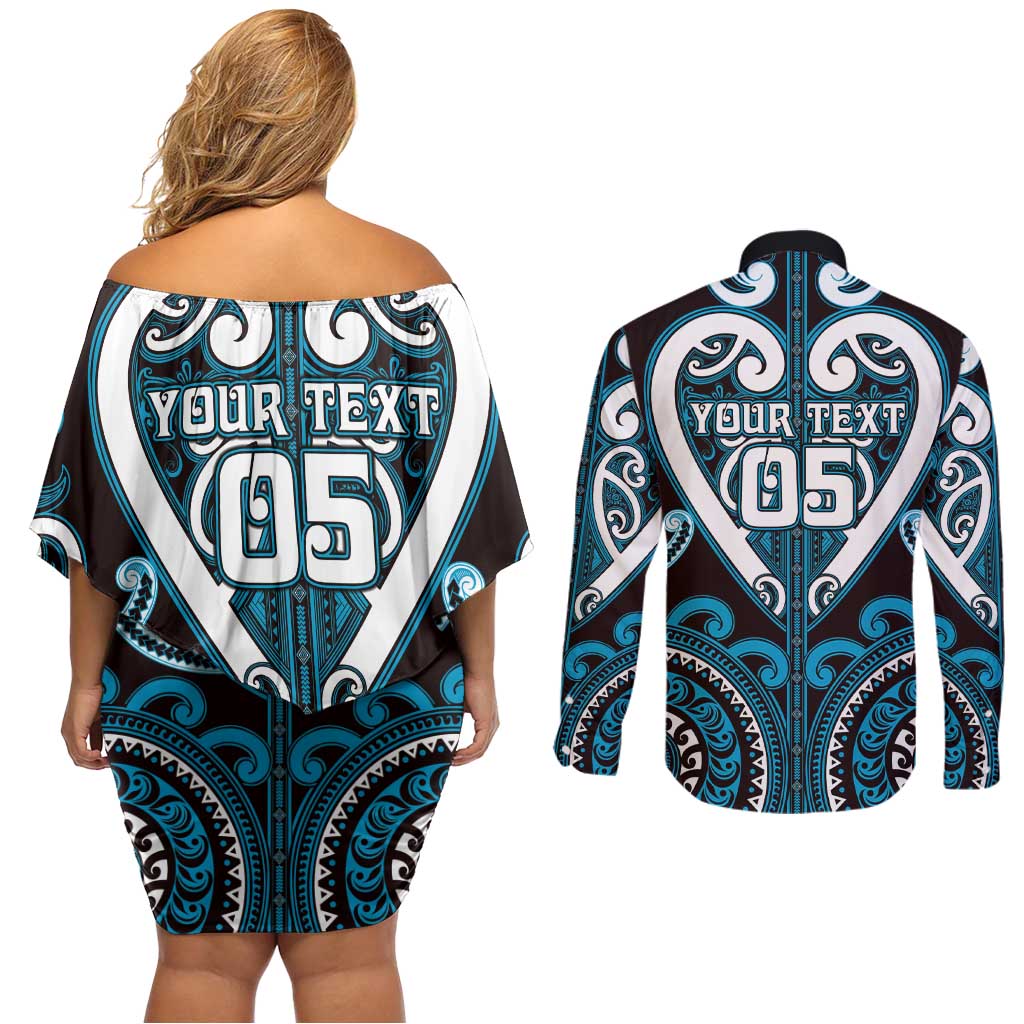 Custom Aotearoa Ngati Porou Couples Matching Off Shoulder Short Dress and Long Sleeve Button Shirt Maori Tribal Pattern