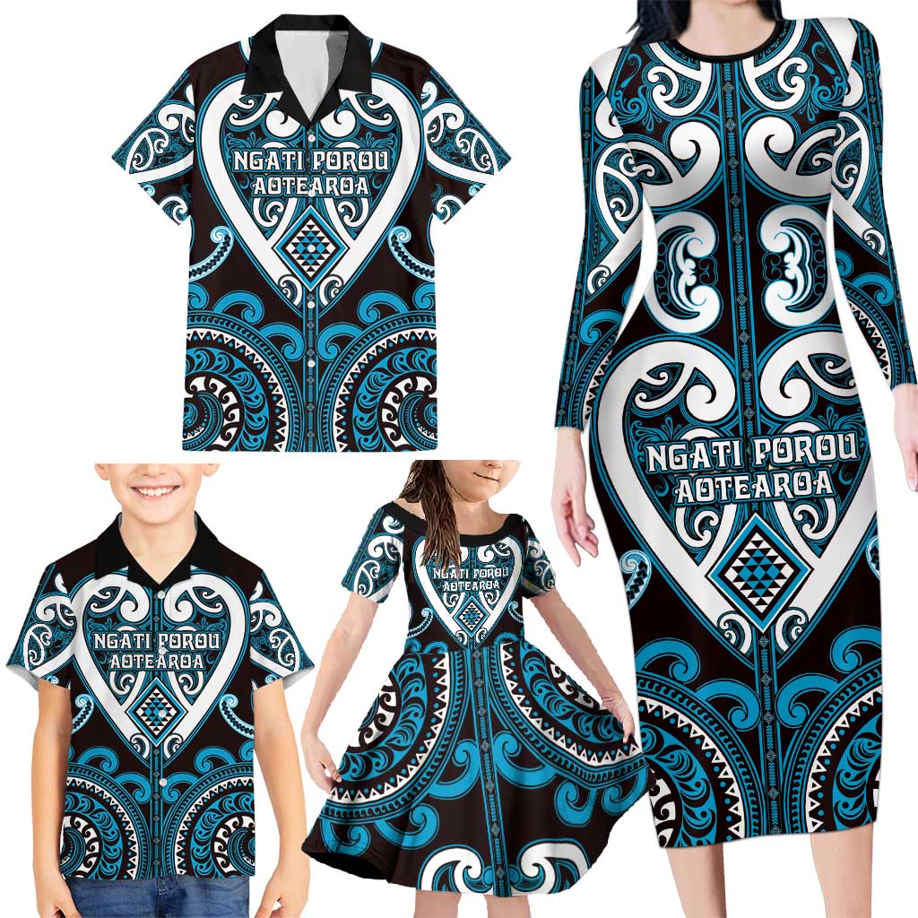 Custom Aotearoa Ngati Porou Family Matching Long Sleeve Bodycon Dress and Hawaiian Shirt Maori Tribal Pattern