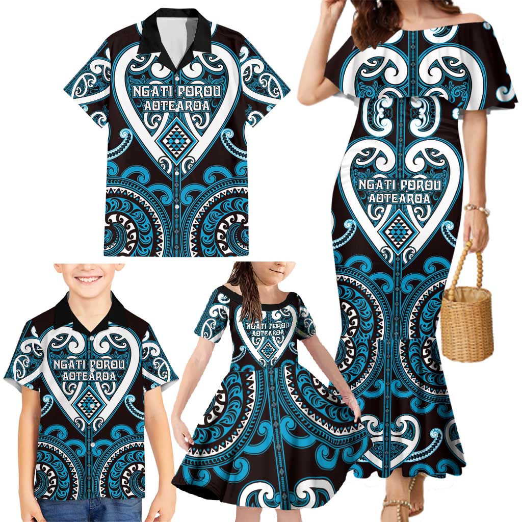 Custom Aotearoa Ngati Porou Family Matching Mermaid Dress and Hawaiian Shirt Maori Tribal Pattern