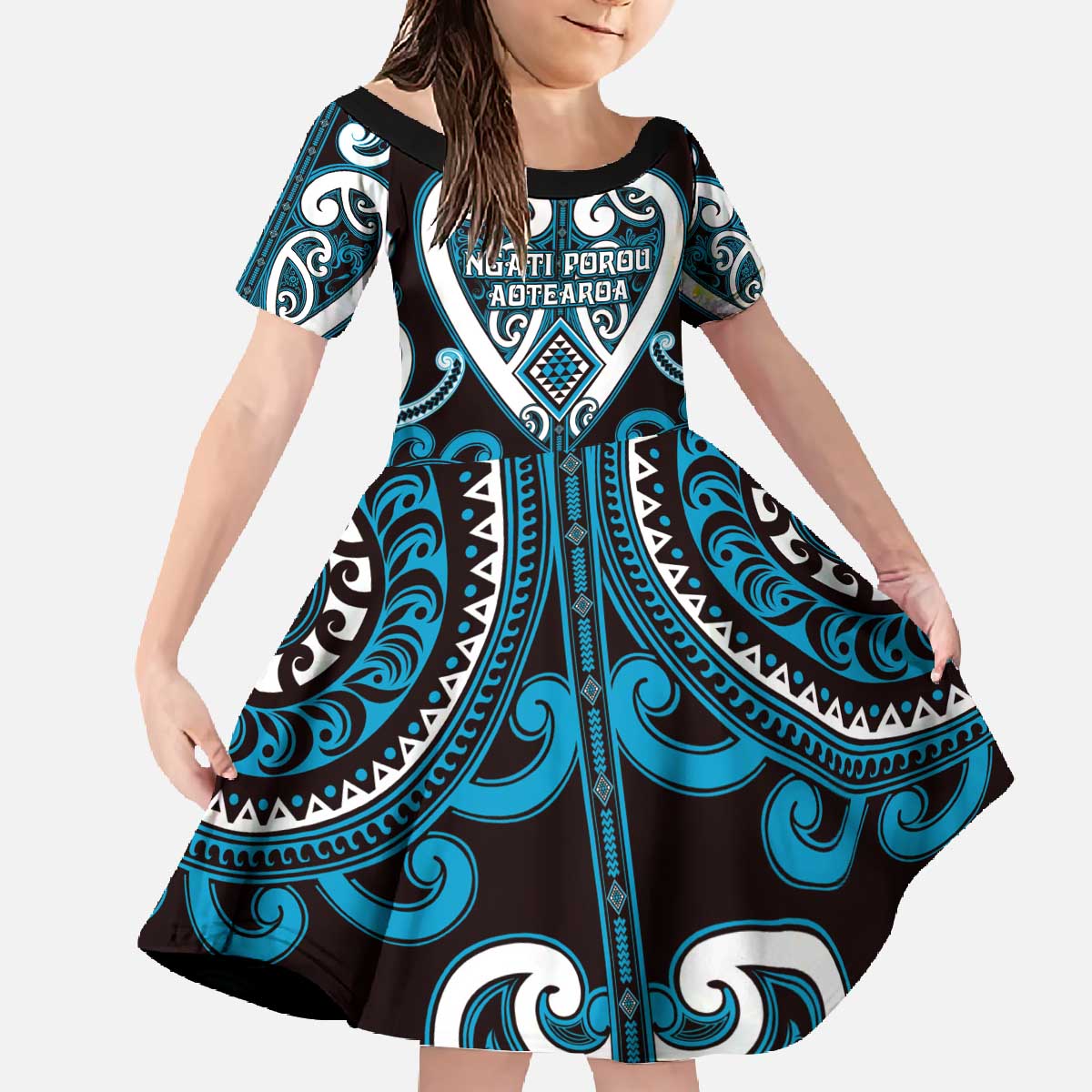 Custom Aotearoa Ngati Porou Family Matching Off The Shoulder Long Sleeve Dress and Hawaiian Shirt Maori Tribal Pattern