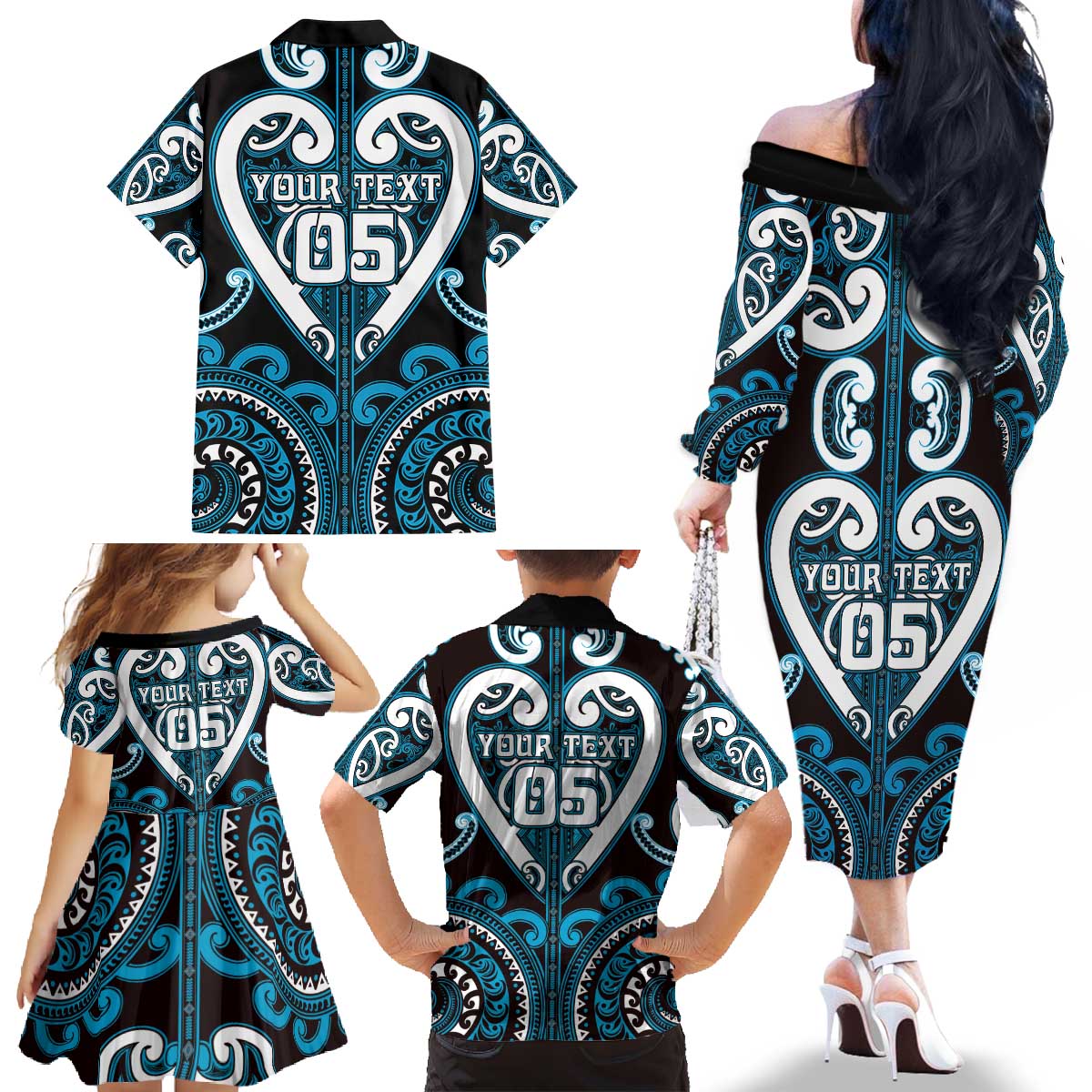 Custom Aotearoa Ngati Porou Family Matching Off The Shoulder Long Sleeve Dress and Hawaiian Shirt Maori Tribal Pattern