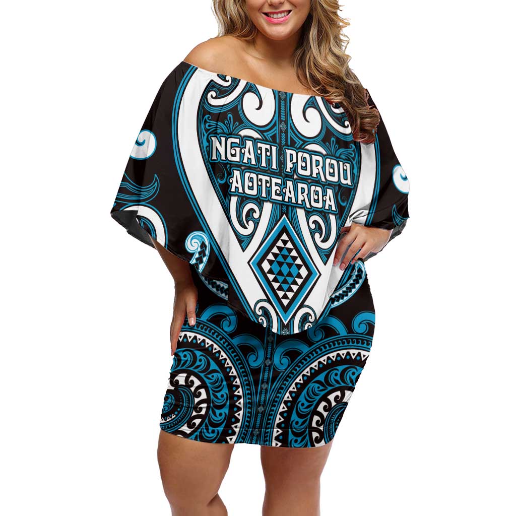 Custom Aotearoa Ngati Porou Family Matching Off Shoulder Short Dress and Hawaiian Shirt Maori Tribal Pattern