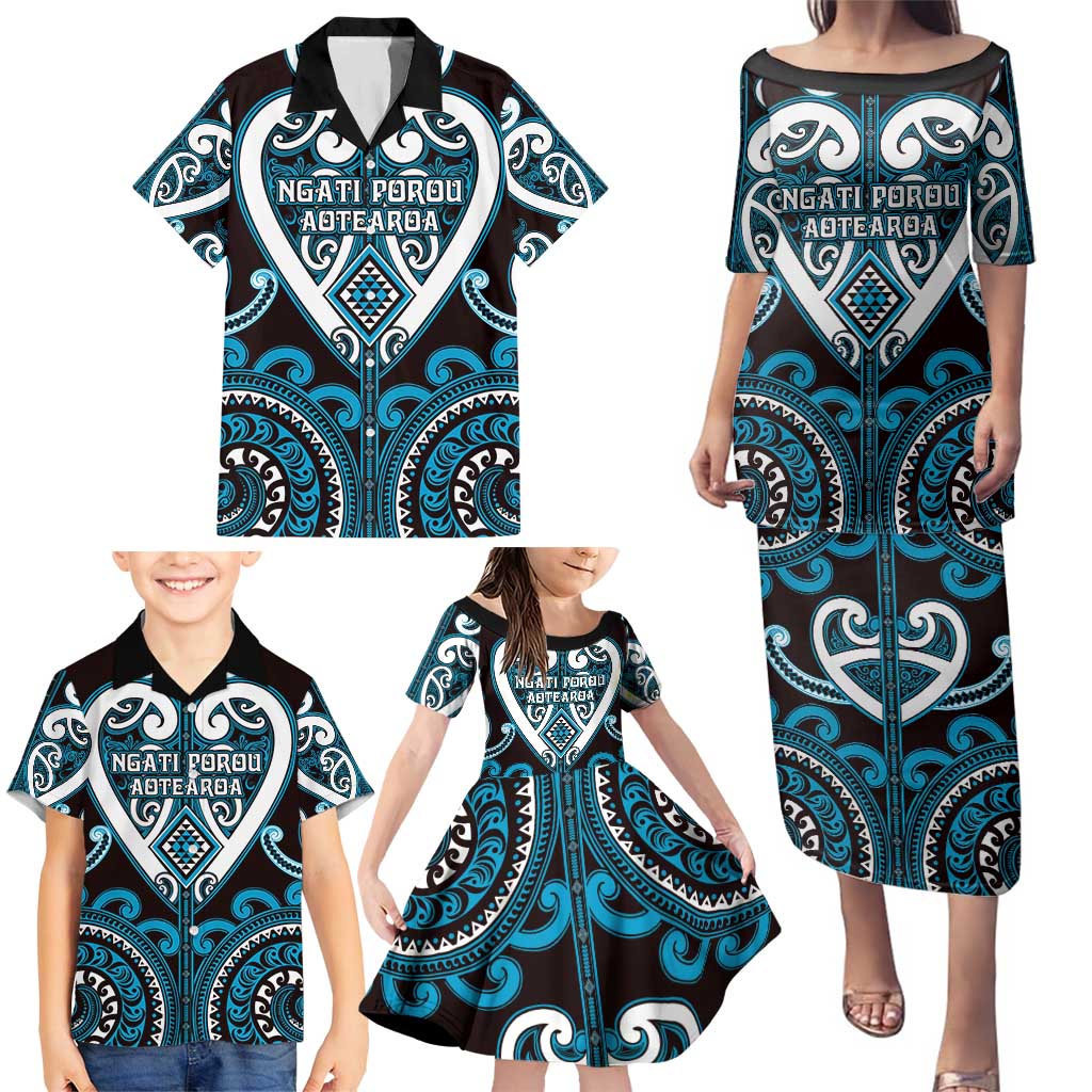 Custom Aotearoa Ngati Porou Family Matching Puletasi and Hawaiian Shirt Maori Tribal Pattern