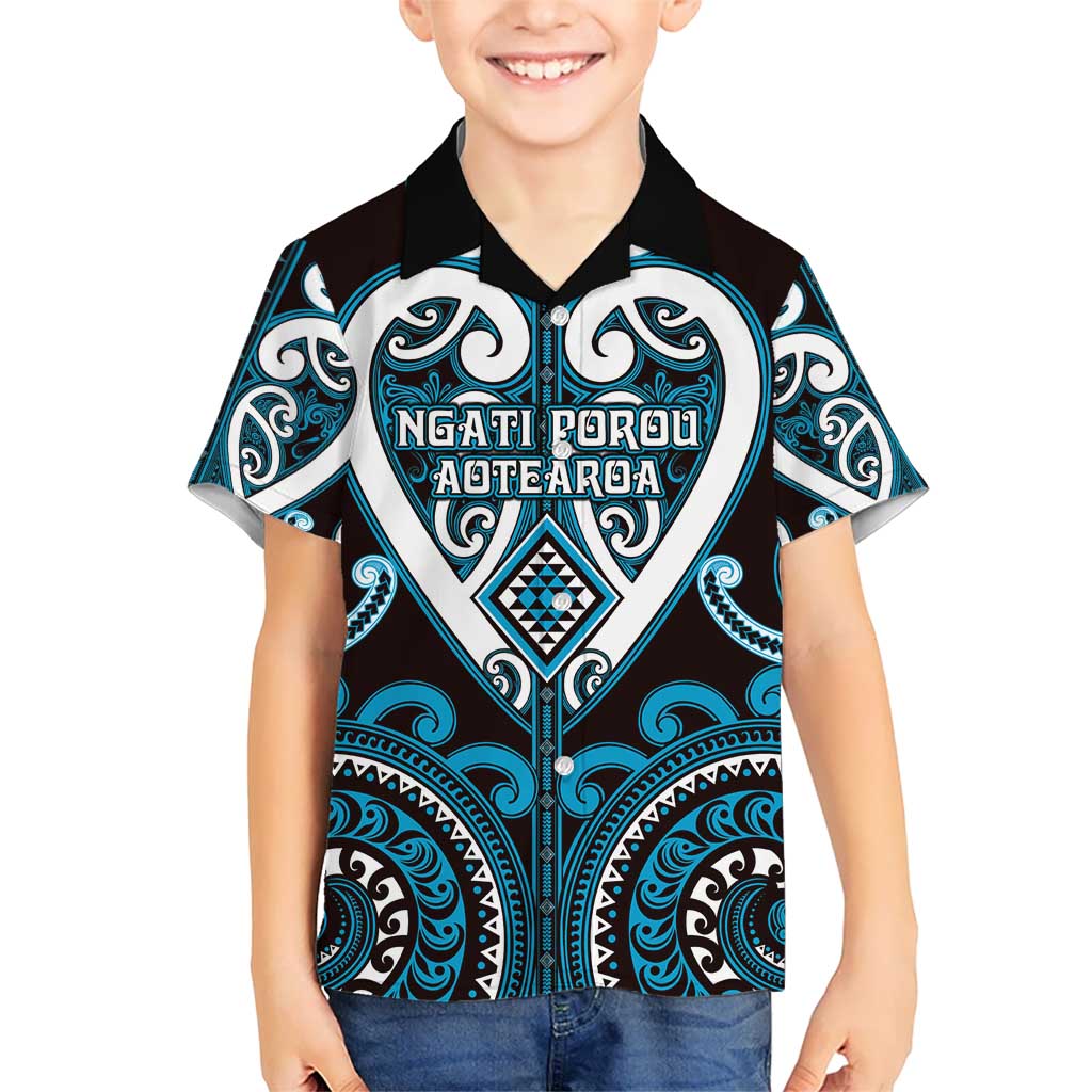 Custom Aotearoa Ngati Porou Kid Hawaiian Shirt Maori Tribal Pattern LT05 Kid Blue - Polynesian Pride