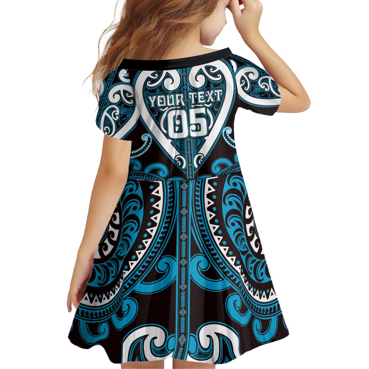 Custom Aotearoa Ngati Porou Kid Short Sleeve Dress Maori Tribal Pattern