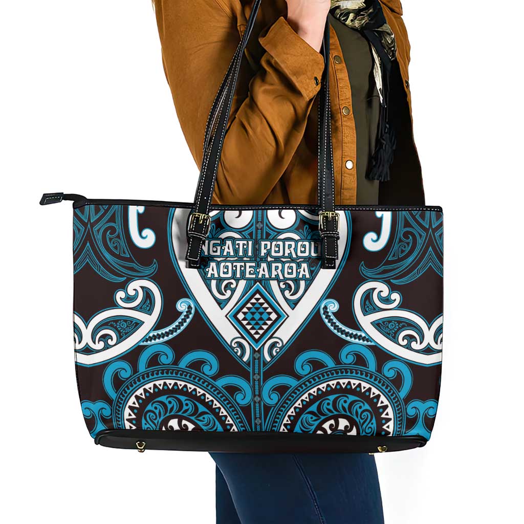 Aotearoa Ngati Porou Leather Tote Bag Maori Tribal Pattern