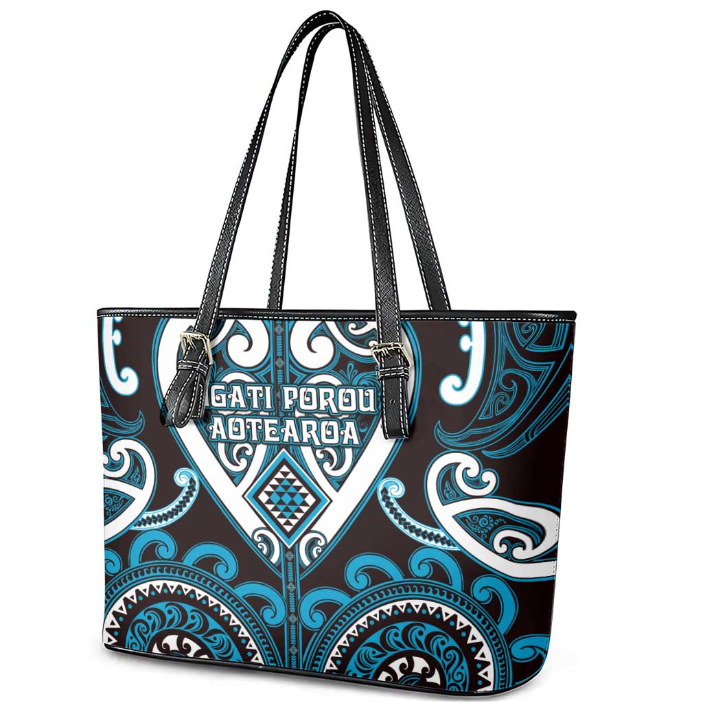 Aotearoa Ngati Porou Leather Tote Bag Maori Tribal Pattern