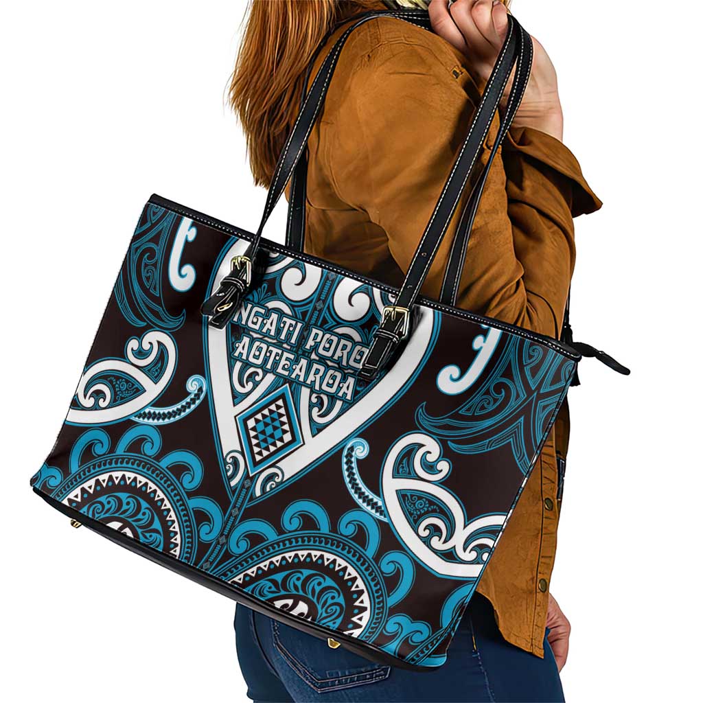Aotearoa Ngati Porou Leather Tote Bag Maori Tribal Pattern