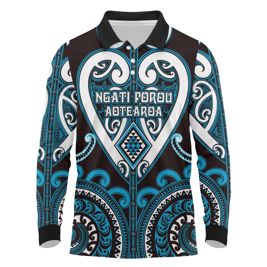 Custom Aotearoa Ngati Porou Long Sleeve Polo Shirt Maori Tribal Pattern
