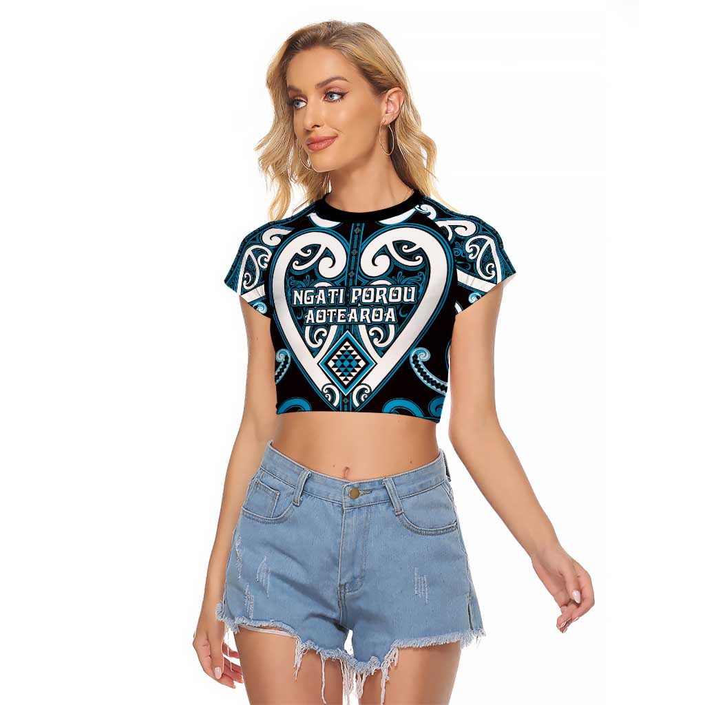 Custom Aotearoa Ngati Porou Raglan Cropped T Shirt Maori Tribal Pattern