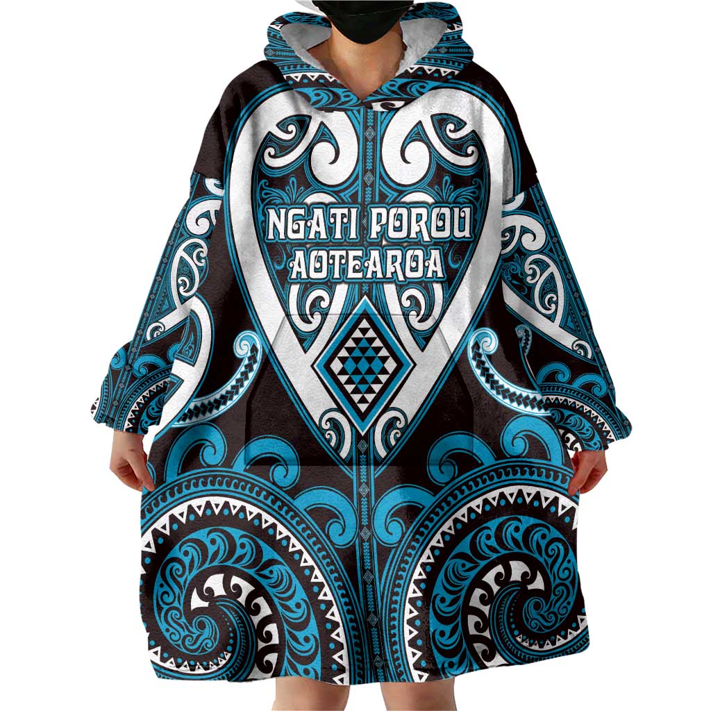 Custom Aotearoa Ngati Porou Wearable Blanket Hoodie Maori Tribal Pattern
