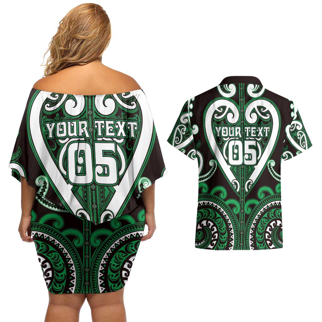 Custom Aotearoa Ngai Tahu Couples Matching Off Shoulder Short Dress and Hawaiian Shirt Maori Tribal Pattern