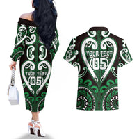 Custom Aotearoa Ngai Tahu Couples Matching Off The Shoulder Long Sleeve Dress and Hawaiian Shirt Maori Tribal Pattern