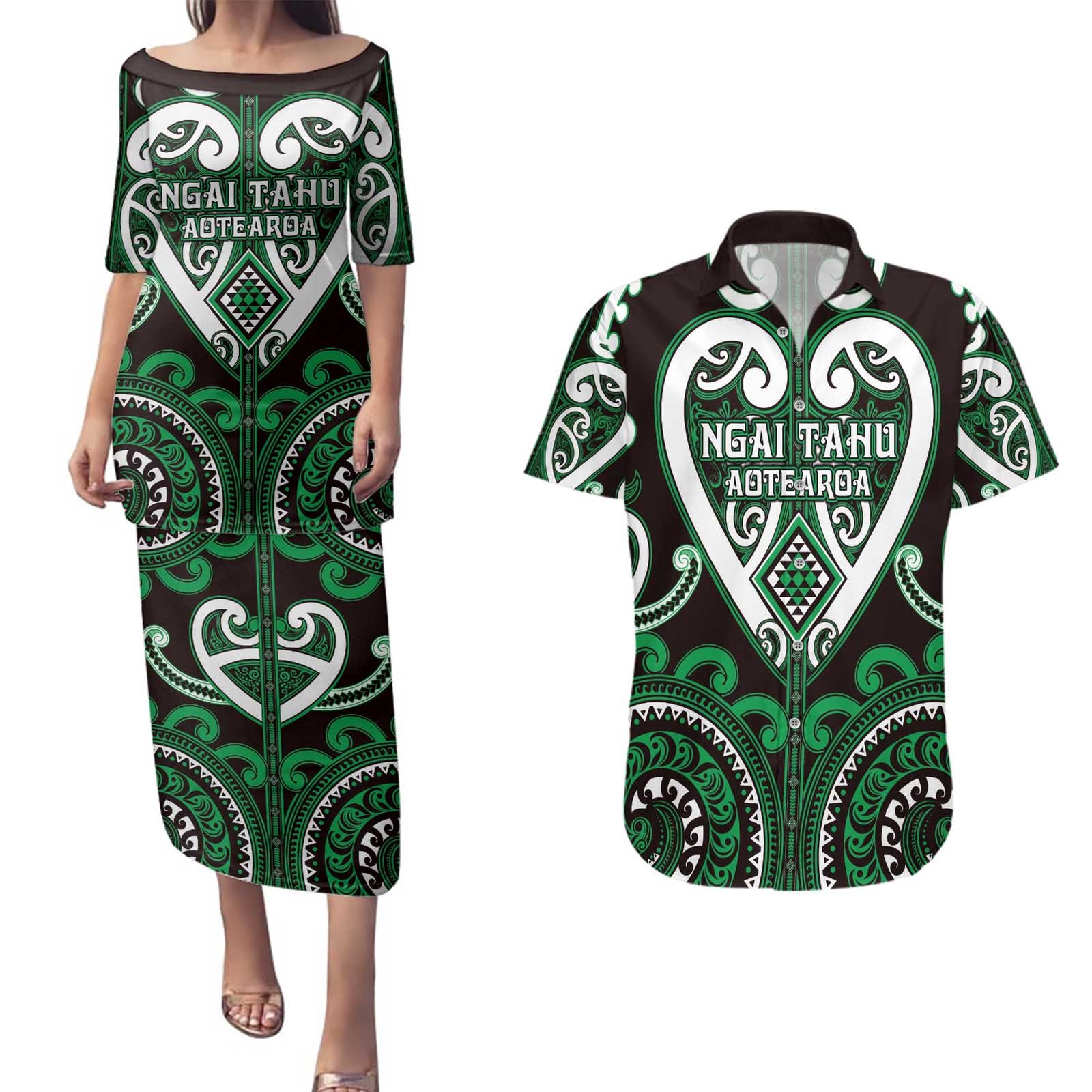 Custom Aotearoa Ngai Tahu Couples Matching Puletasi and Hawaiian Shirt Maori Tribal Pattern