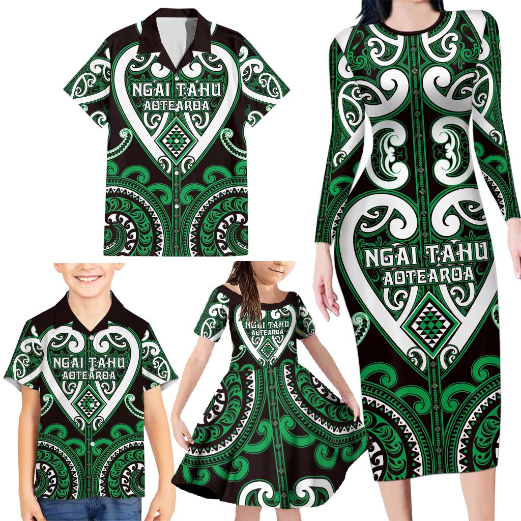 Custom Aotearoa Ngai Tahu Family Matching Long Sleeve Bodycon Dress and Hawaiian Shirt Maori Tribal Pattern