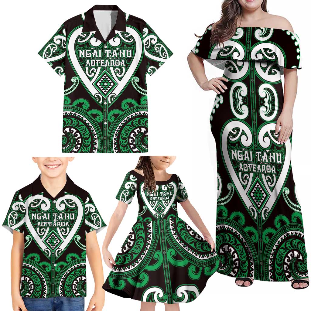 Custom Aotearoa Ngai Tahu Family Matching Off Shoulder Maxi Dress and Hawaiian Shirt Maori Tribal Pattern