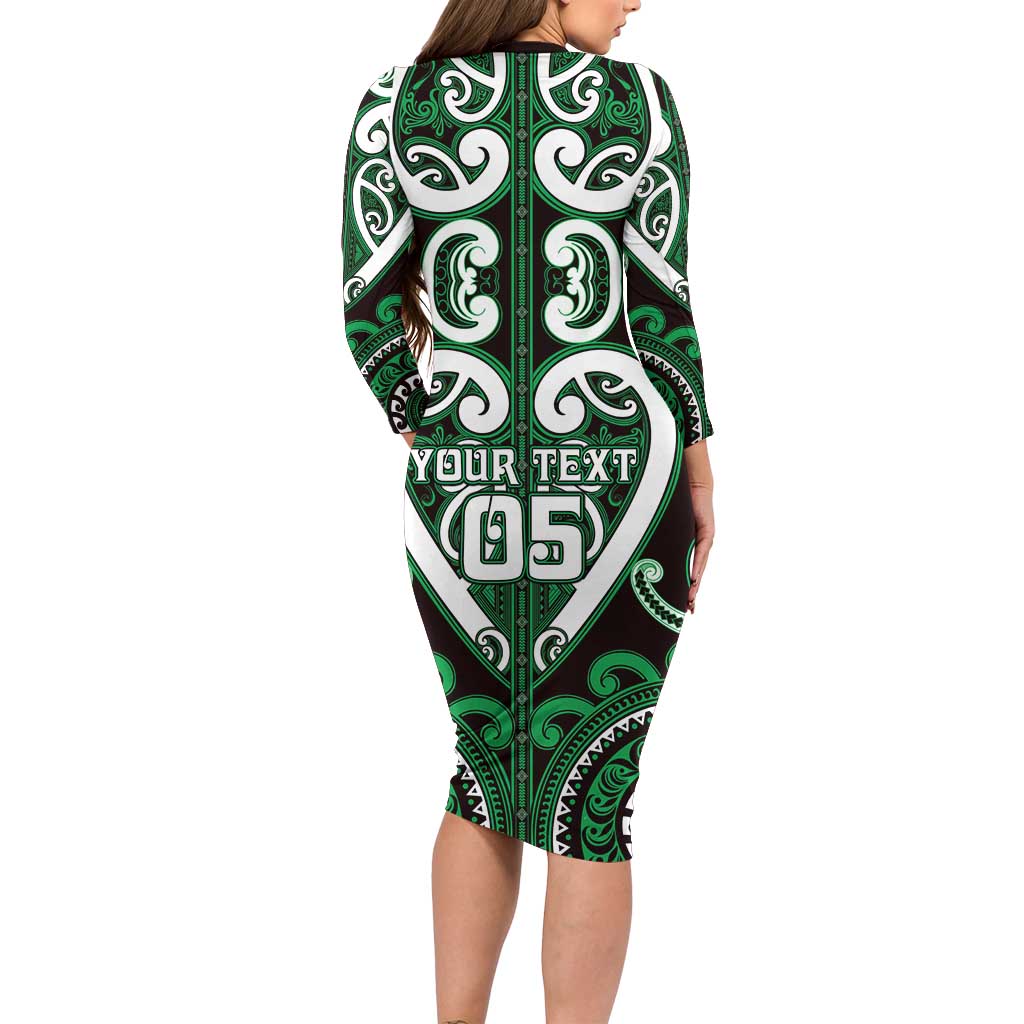 Custom Aotearoa Ngai Tahu Long Sleeve Bodycon Dress Maori Tribal Pattern