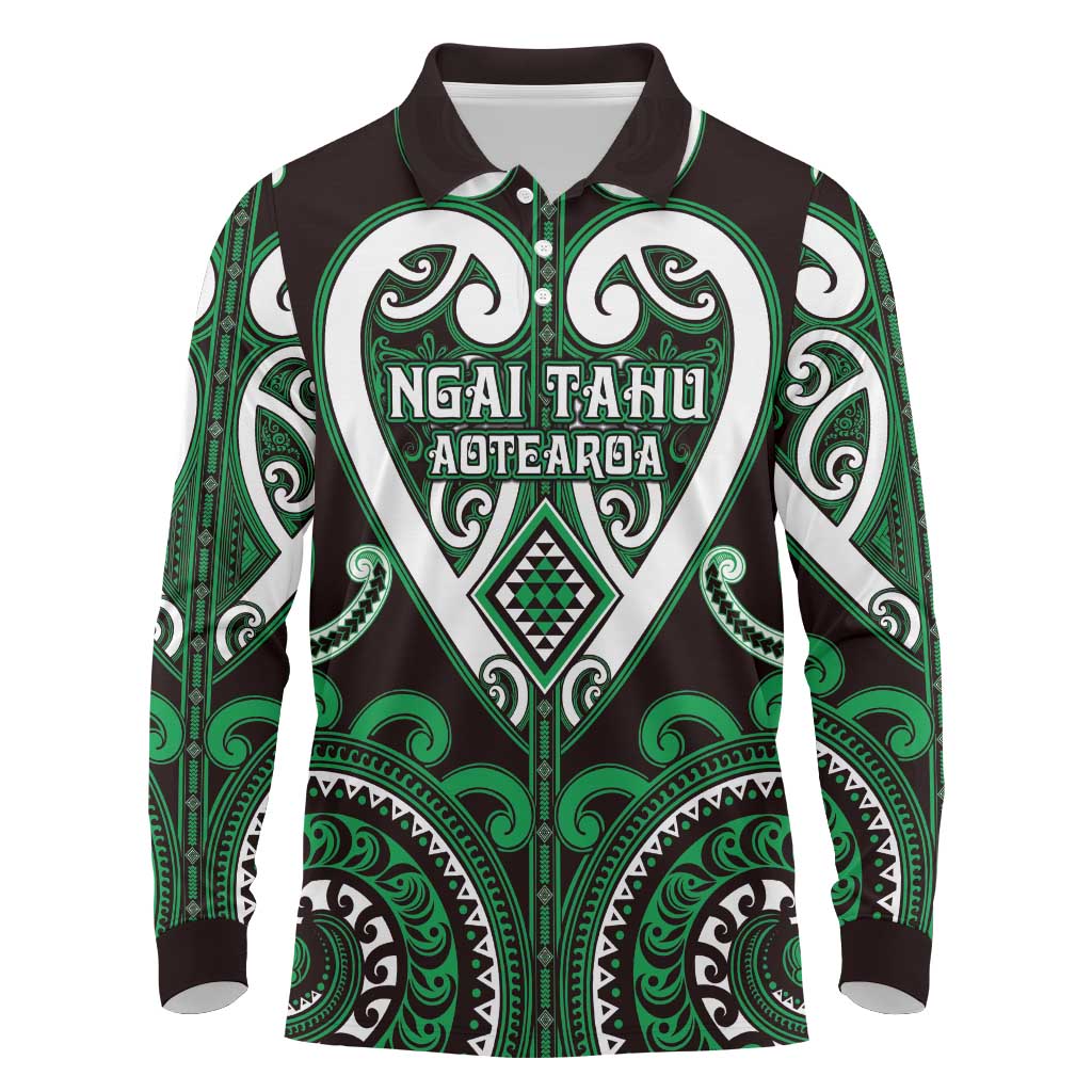 Custom Aotearoa Ngai Tahu Long Sleeve Polo Shirt Maori Tribal Pattern