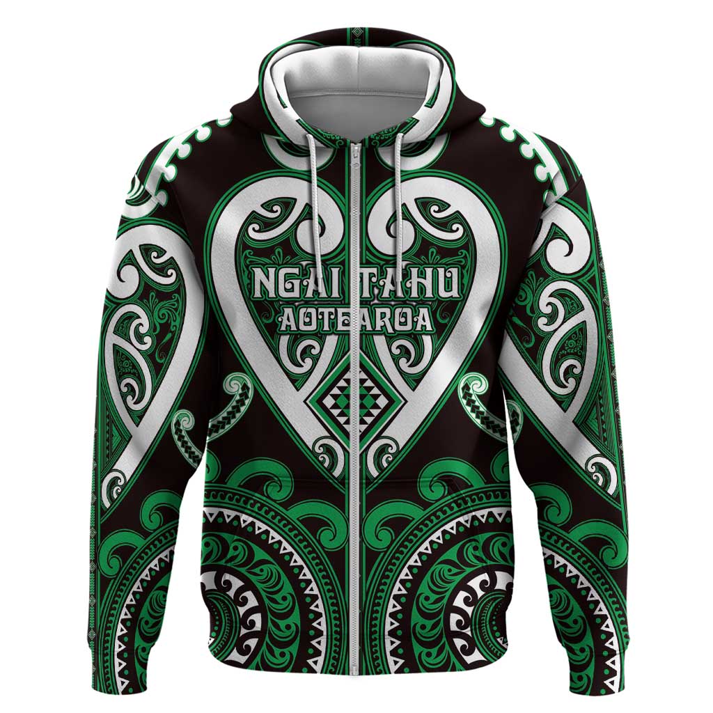 Custom Aotearoa Ngai Tahu Zip Hoodie Maori Tribal Pattern
