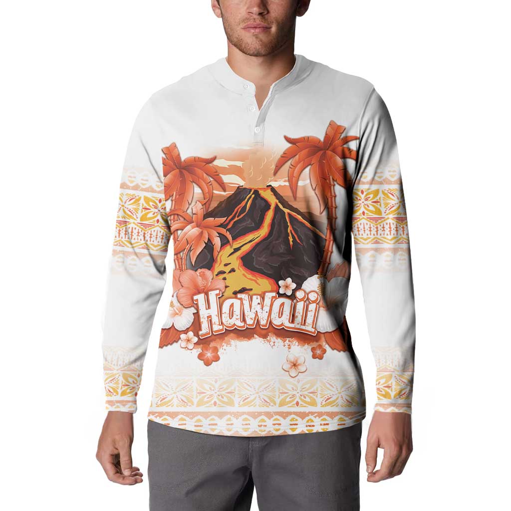 Hawaiian Volcano Lava Flow Button Sweatshirt With Hawaiian Tapa Pattern