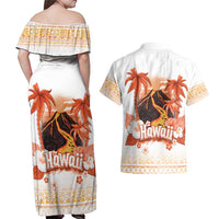 Hawaiian Volcano Lava Flow Couples Matching Off Shoulder Maxi Dress and Hawaiian Shirt With Hawaiian Tapa Pattern