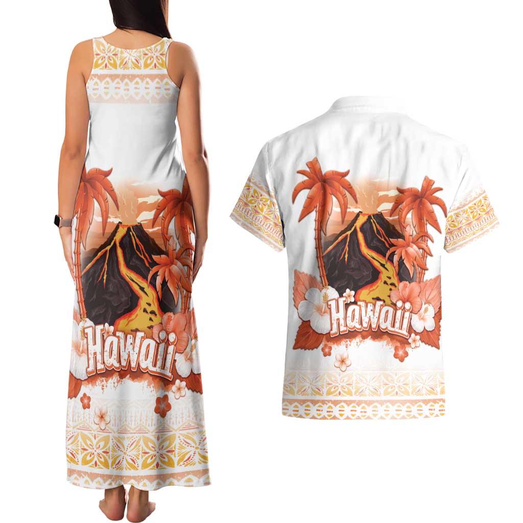 Hawaiian Volcano Lava Flow Couples Matching Tank Maxi Dress and Hawaiian Shirt With Hawaiian Tapa Pattern