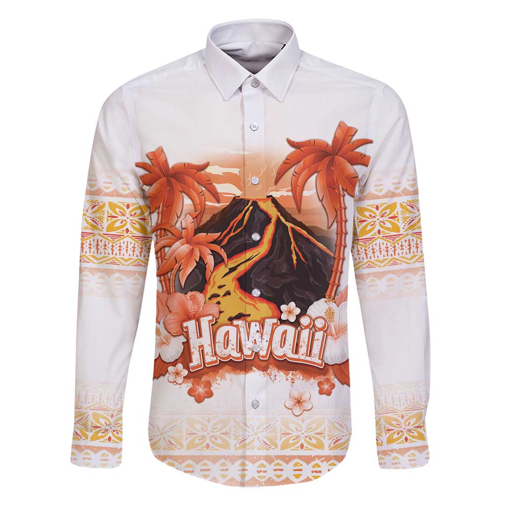 Hawaiian Volcano Lava Flow Family Matching Long Sleeve Bodycon Dress and Hawaiian Shirt With Hawaiian Tapa Pattern
