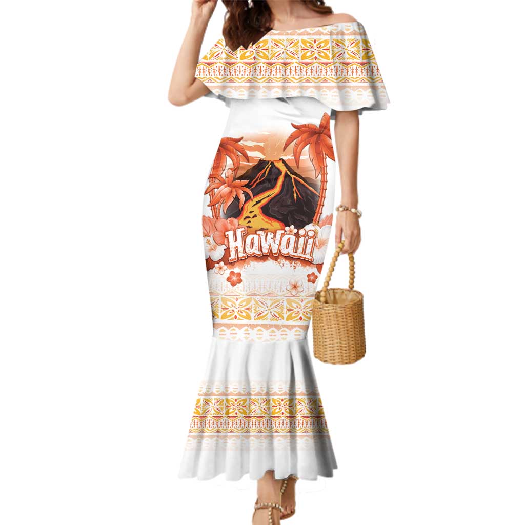 Hawaiian Volcano Lava Flow Family Matching Mermaid Dress and Hawaiian Shirt With Hawaiian Tapa Pattern