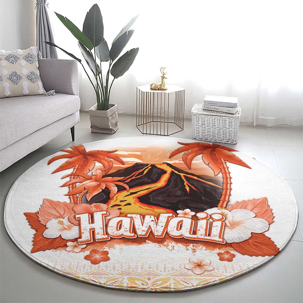 Hawaiian Volcano Lava Flow Round Carpet With Hawaiian Tapa Pattern