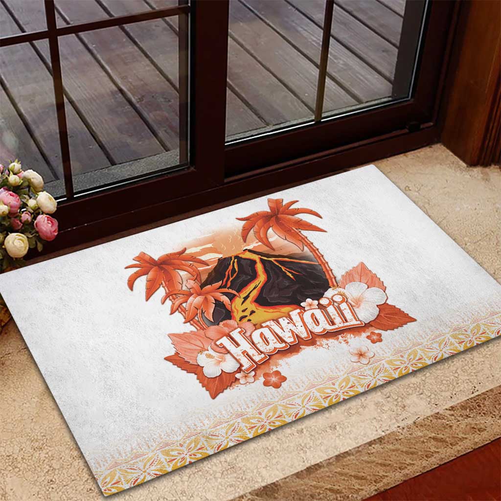 Hawaiian Volcano Lava Flow Rubber Doormat With Hawaiian Tapa Pattern