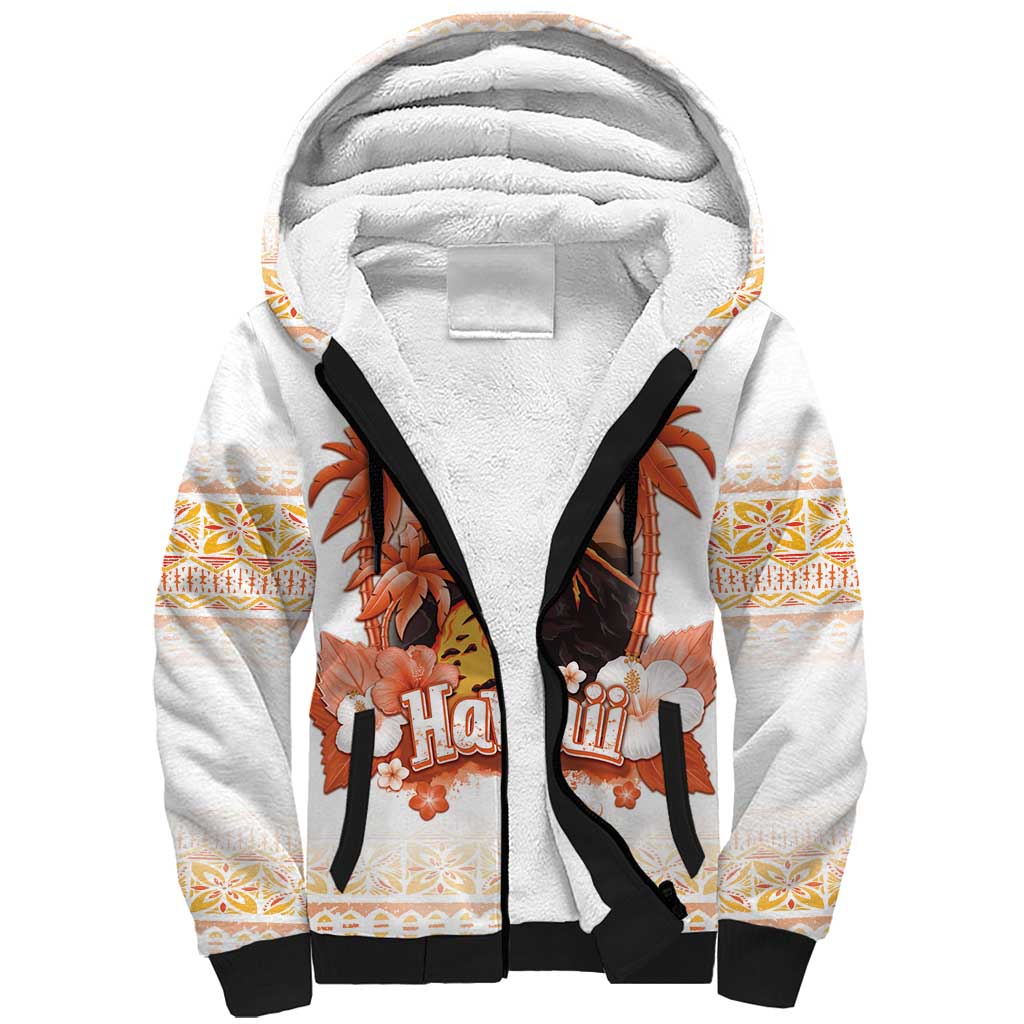 Hawaiian Volcano Lava Flow Sherpa Hoodie With Hawaiian Tapa Pattern