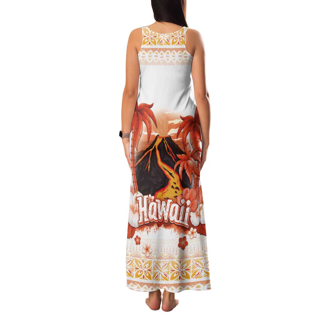 Hawaiian Volcano Lava Flow Tank Maxi Dress With Hawaiian Tapa Pattern