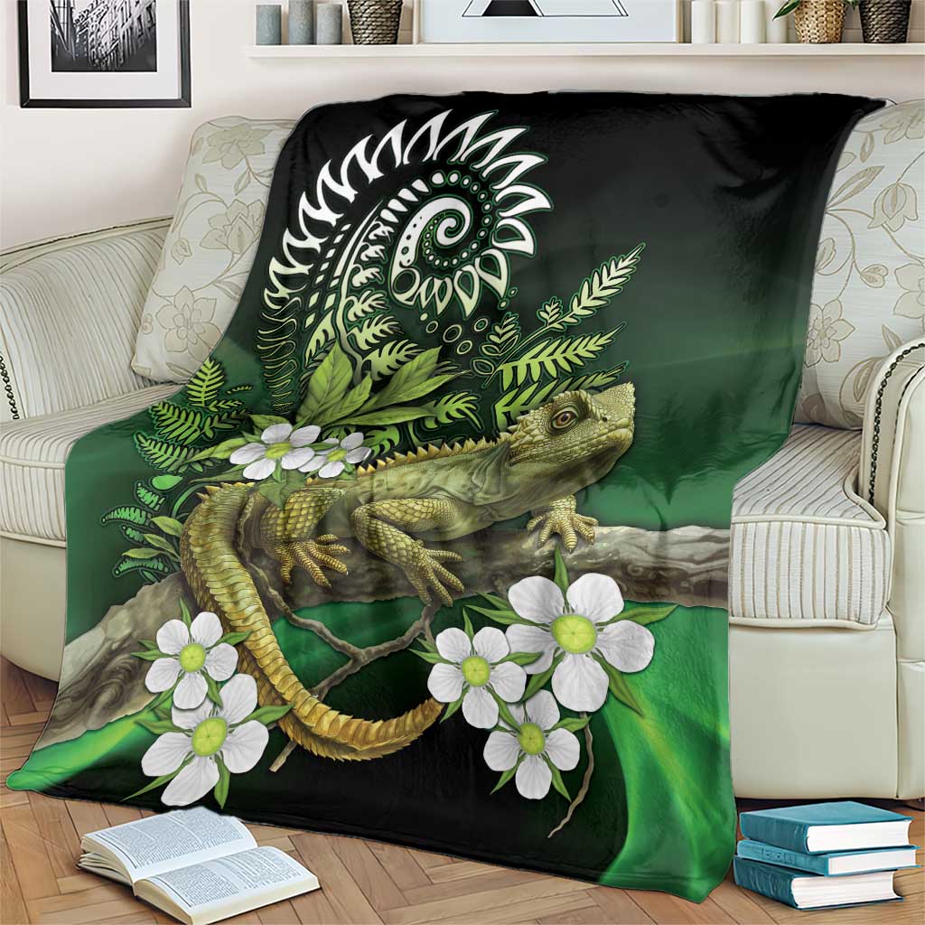Aotearoa New Zealand Tuatara Blanket Maori Koru Art