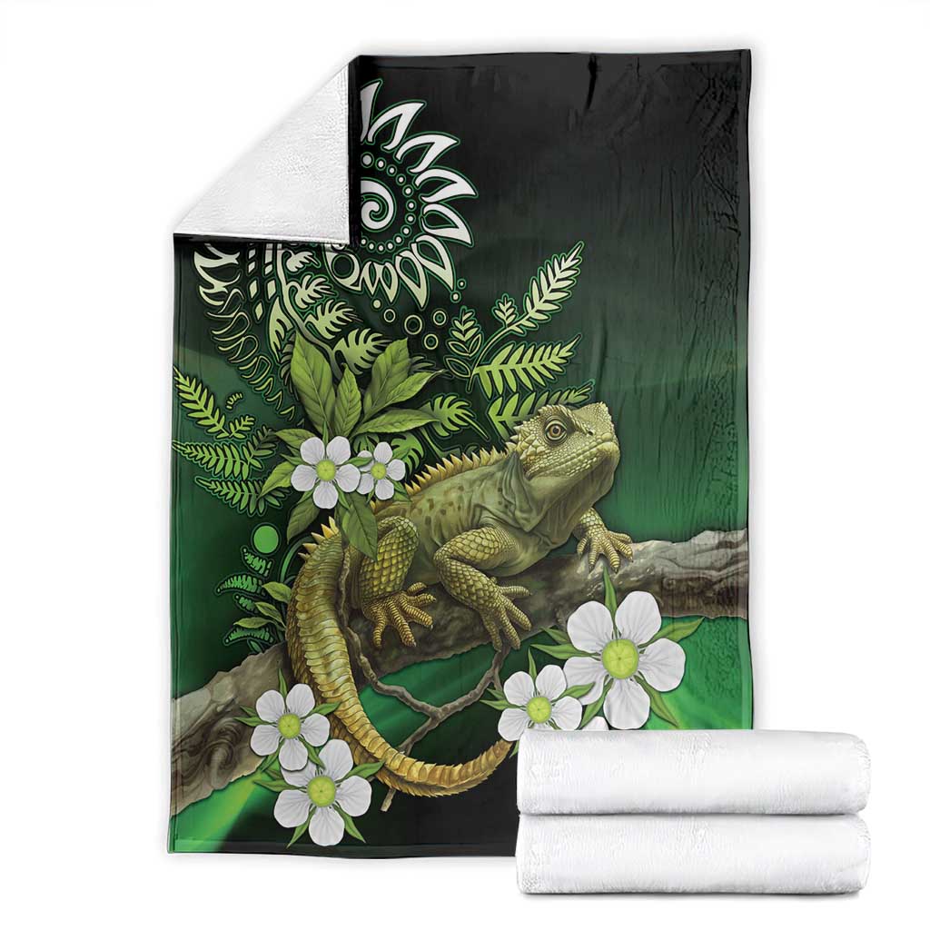 Aotearoa New Zealand Tuatara Blanket Maori Koru Art