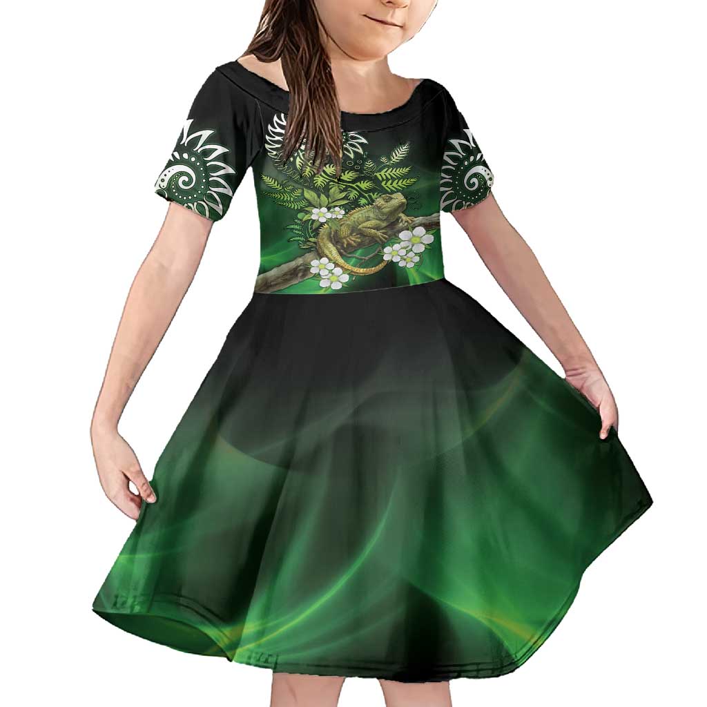 Aotearoa New Zealand Tuatara Family Matching Long Sleeve Bodycon Dress and Hawaiian Shirt Maori Koru Art