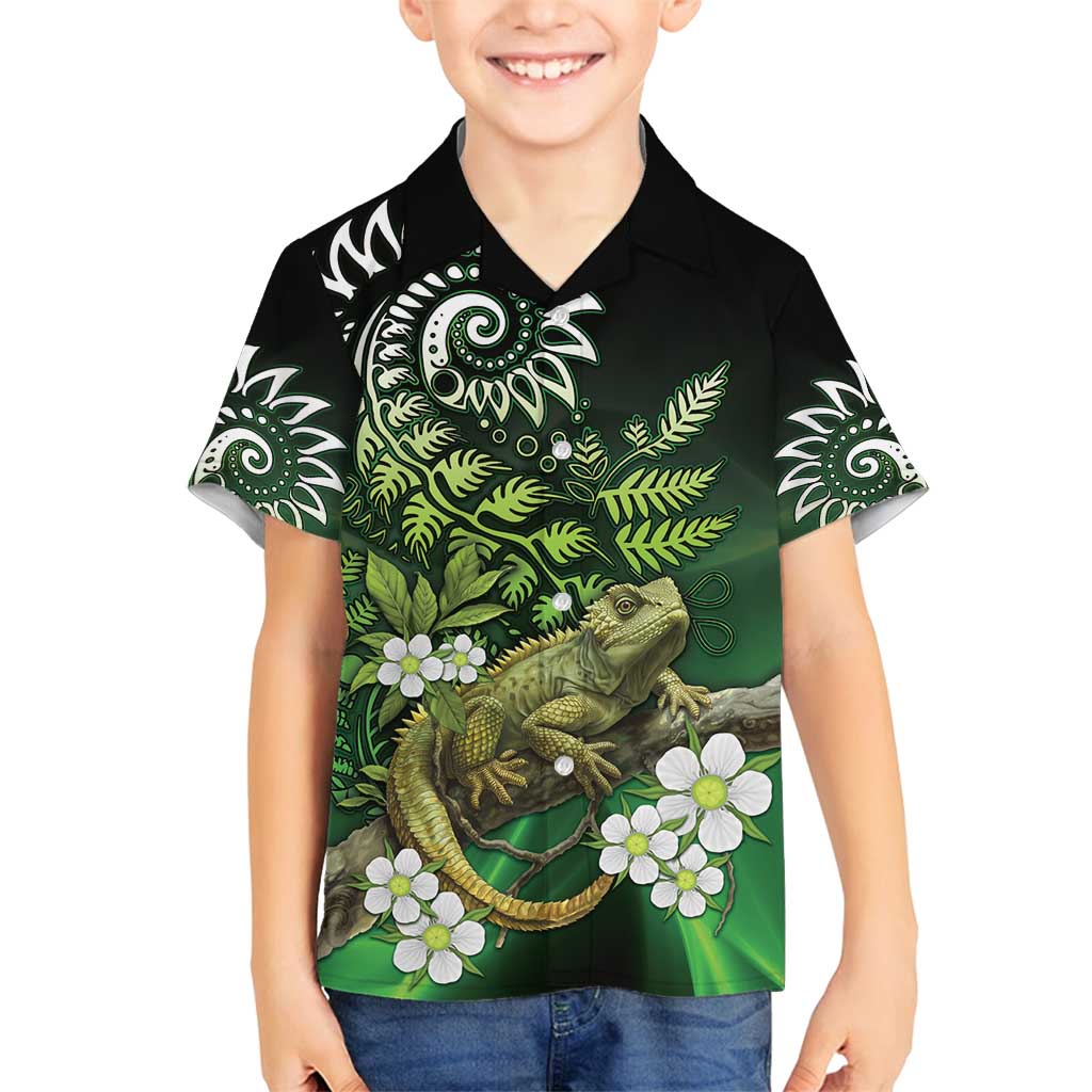 Aotearoa New Zealand Tuatara Family Matching Off Shoulder Maxi Dress and Hawaiian Shirt Maori Koru Art