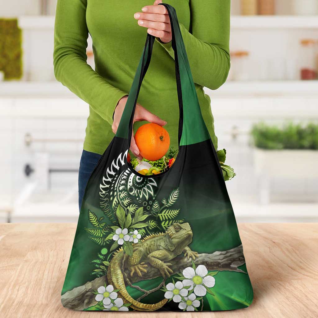 Aotearoa New Zealand Tuatara Grocery Bag Maori Koru Art