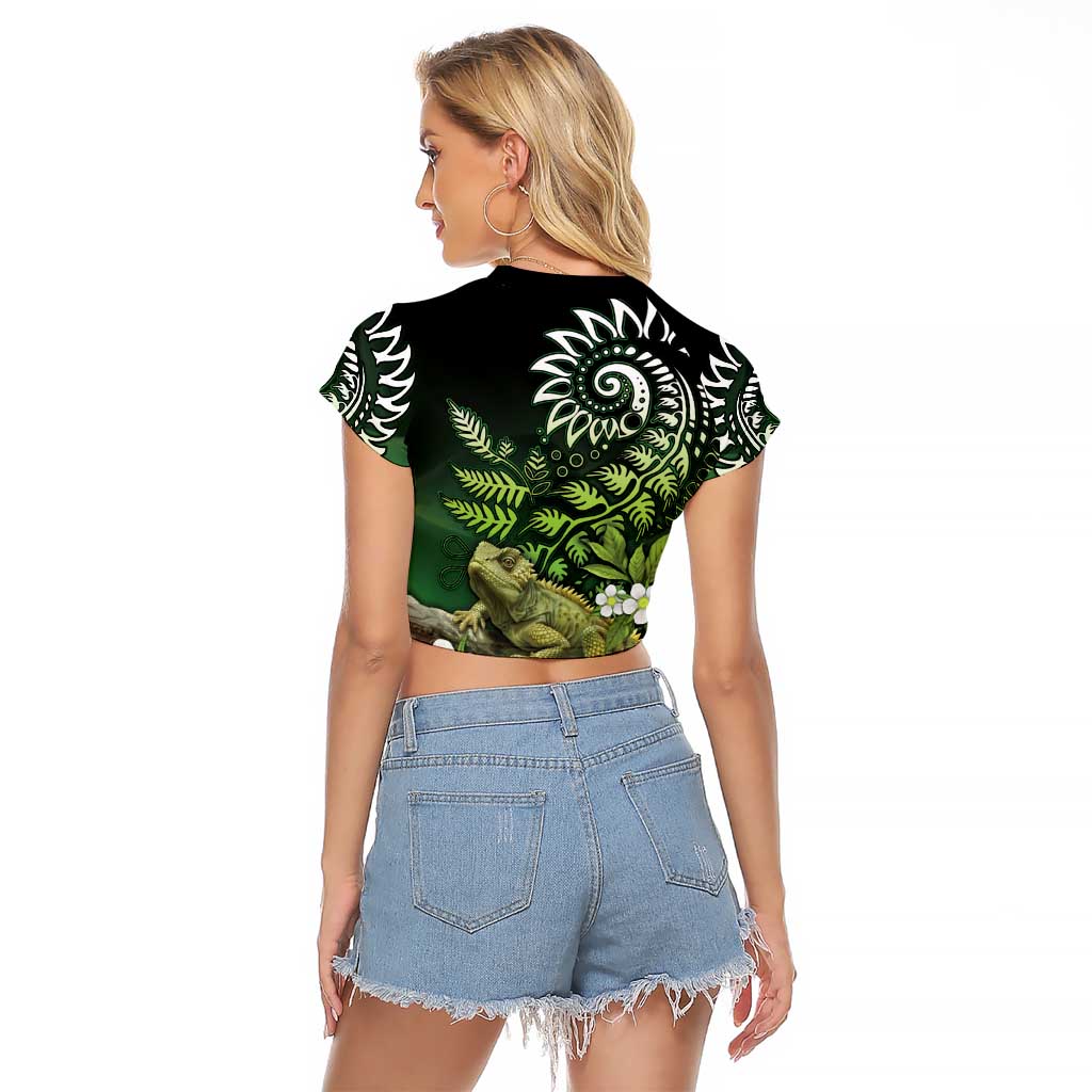 Aotearoa New Zealand Tuatara Raglan Cropped T Shirt Maori Koru Art LT05 - Polynesian Pride
