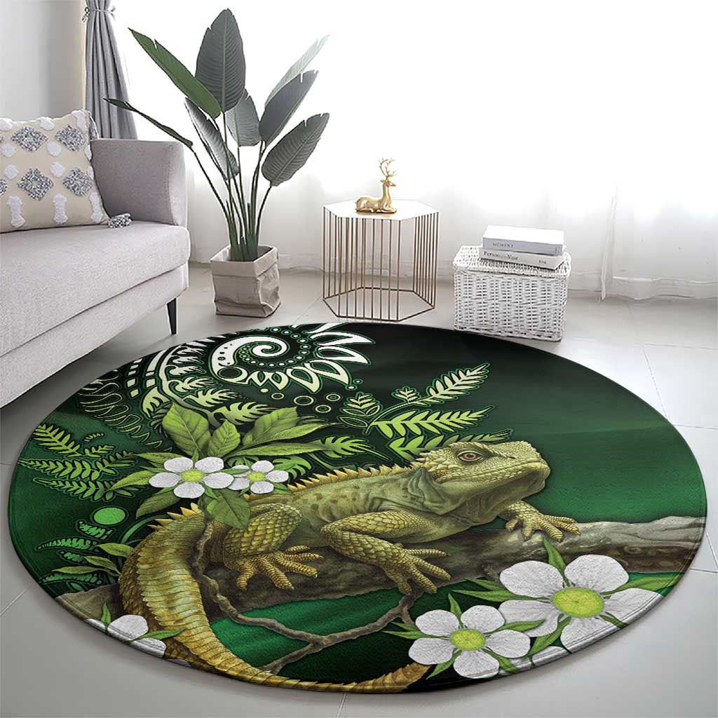 Aotearoa New Zealand Tuatara Round Carpet Maori Koru Art LT05 - Polynesian Pride