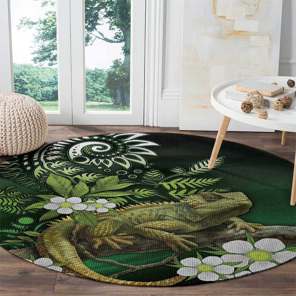 Aotearoa New Zealand Tuatara Round Carpet Maori Koru Art LT05 - Polynesian Pride