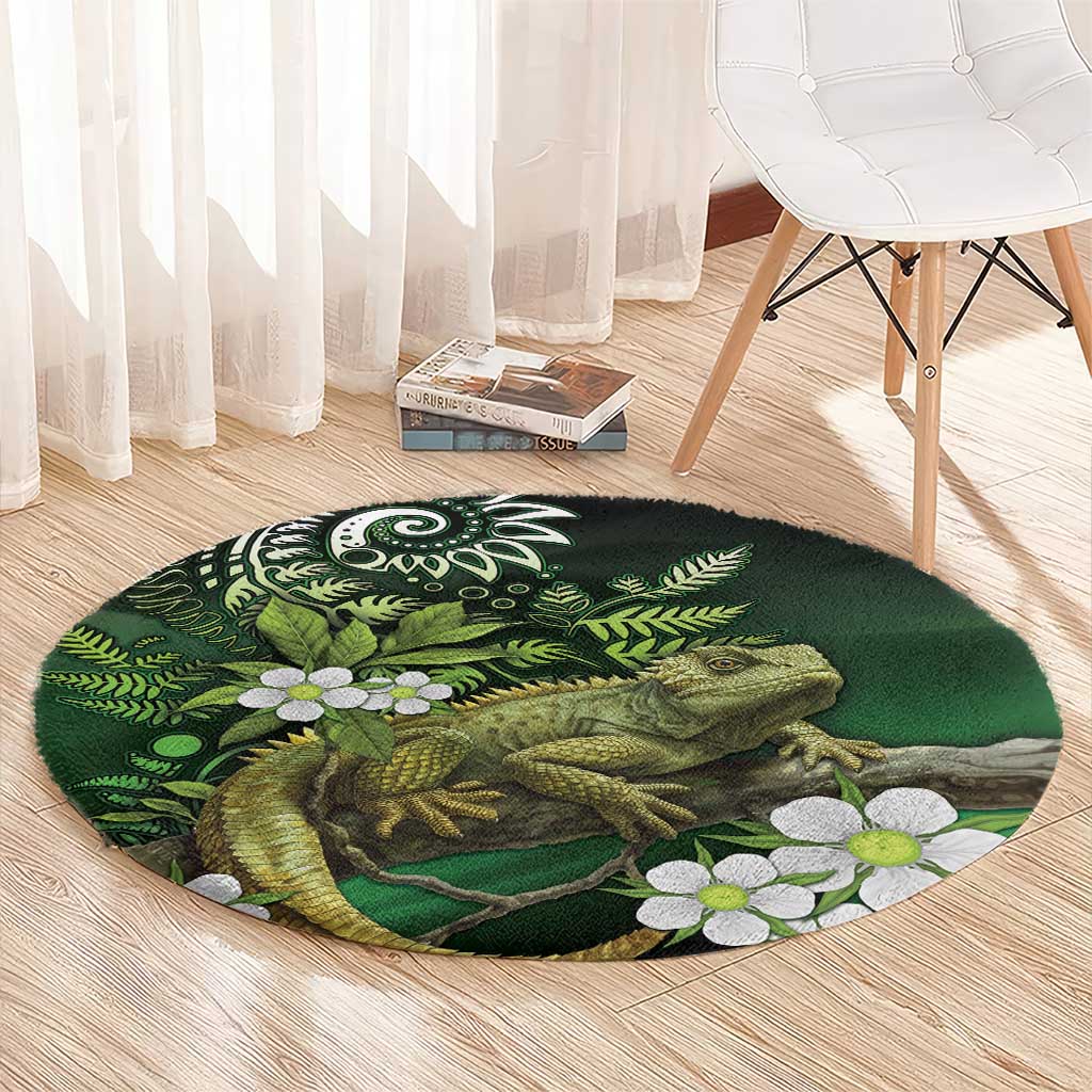 Aotearoa New Zealand Tuatara Round Carpet Maori Koru Art LT05 - Polynesian Pride