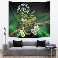 Aotearoa New Zealand Tuatara Tapestry Maori Koru Art LT05 Green - Polynesian Pride