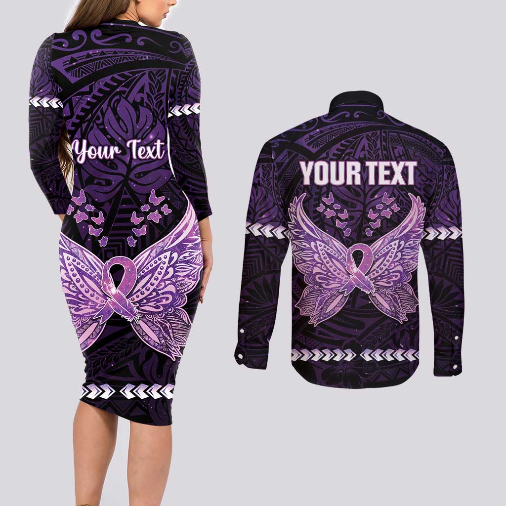 Personalised Alzheimer's Awareness Couples Matching Long Sleeve Bodycon Dress and Long Sleeve Button Shirt You May Not Remember But I Will Never Forget