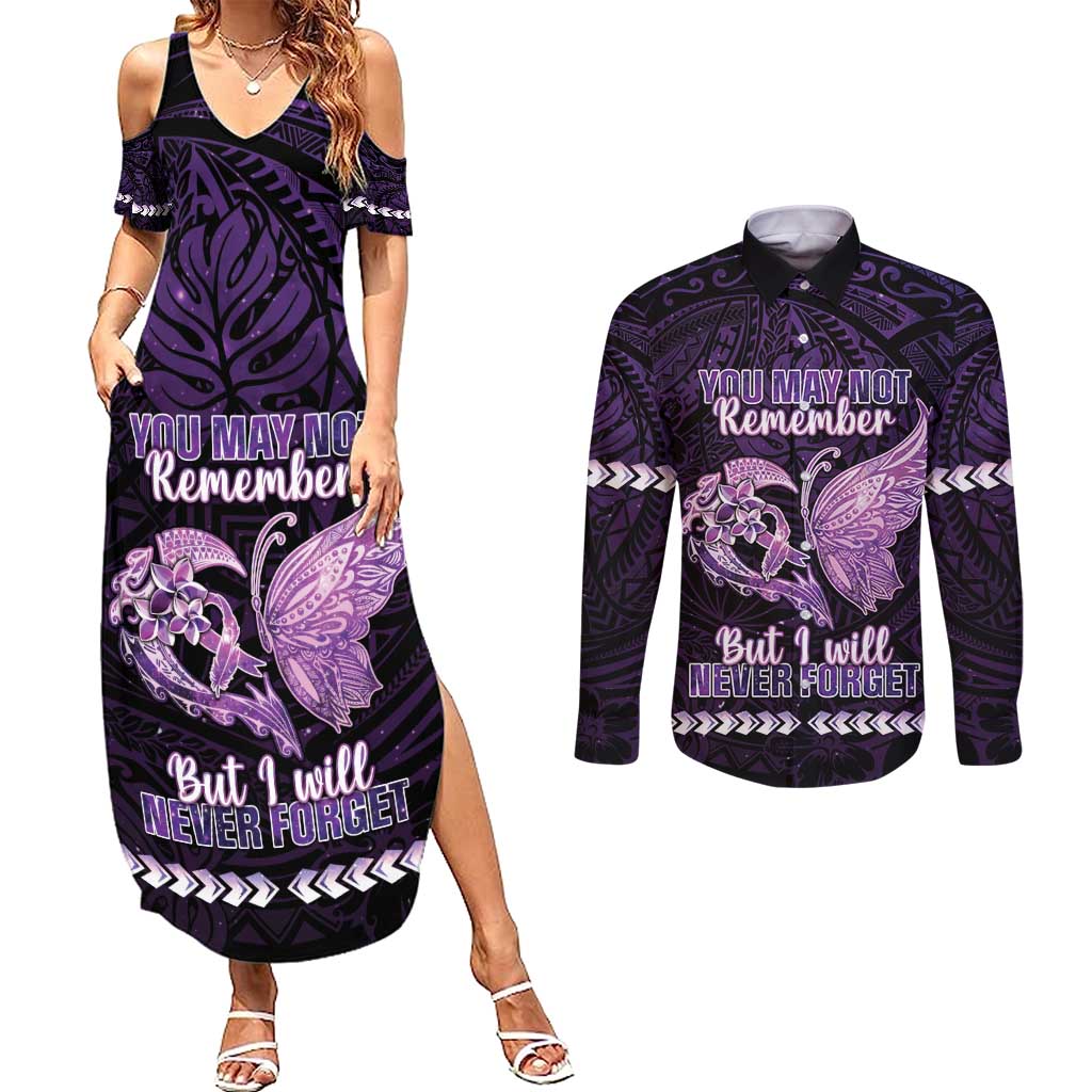 Personalised Alzheimer's Awareness Couples Matching Summer Maxi Dress and Long Sleeve Button Shirt You May Not Remember But I Will Never Forget