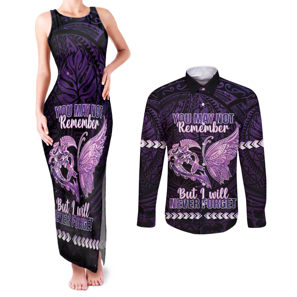 Personalised Alzheimer's Awareness Couples Matching Tank Maxi Dress and Long Sleeve Button Shirt You May Not Remember But I Will Never Forget