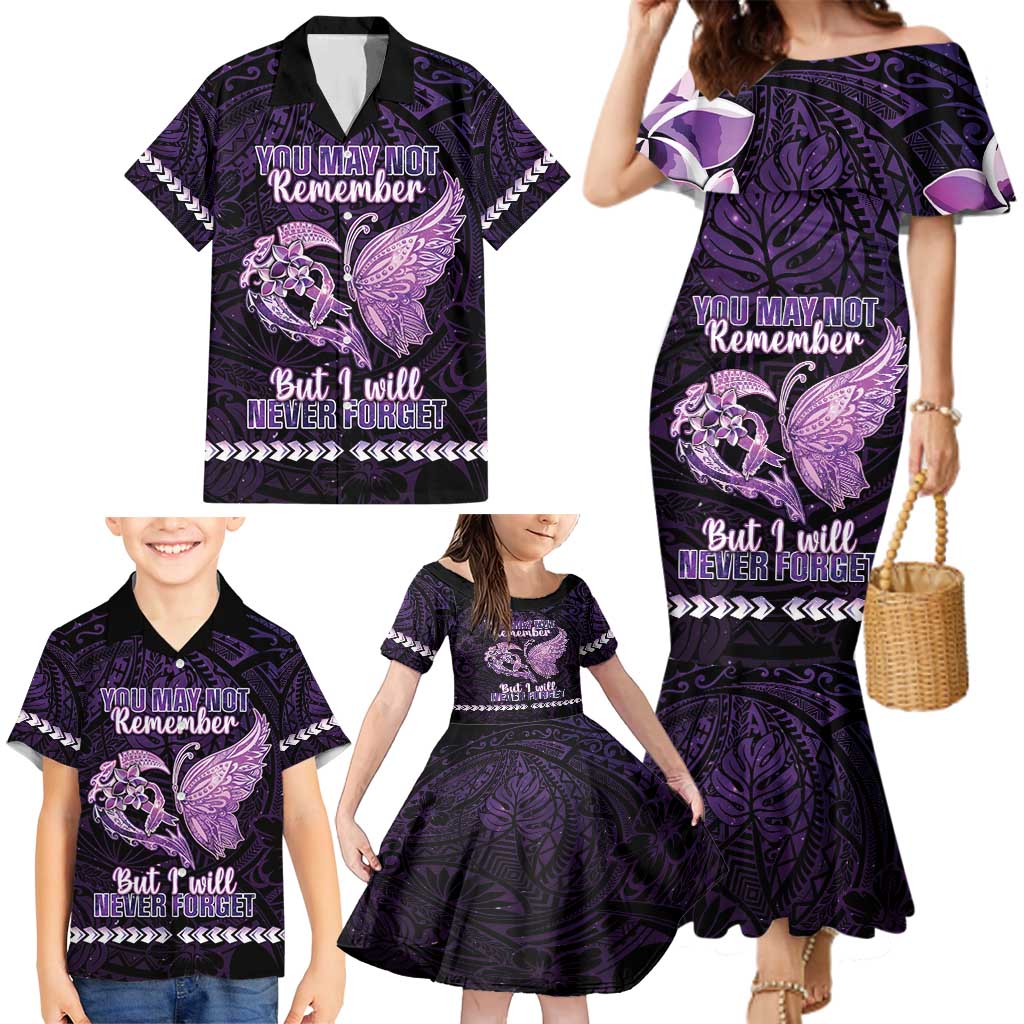 Personalised Alzheimer's Awareness Family Matching Mermaid Dress and Hawaiian Shirt You May Not Remember But I Will Never Forget